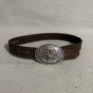 Cavenders Boys Brown Leather Western Belt with Decorative Silver Buckle size 24